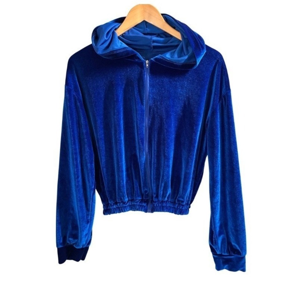 Unbranded Velvet Lounge Set Womens XL Blue Cropped Hoodie Shorts 2-Piece‎ Y2K